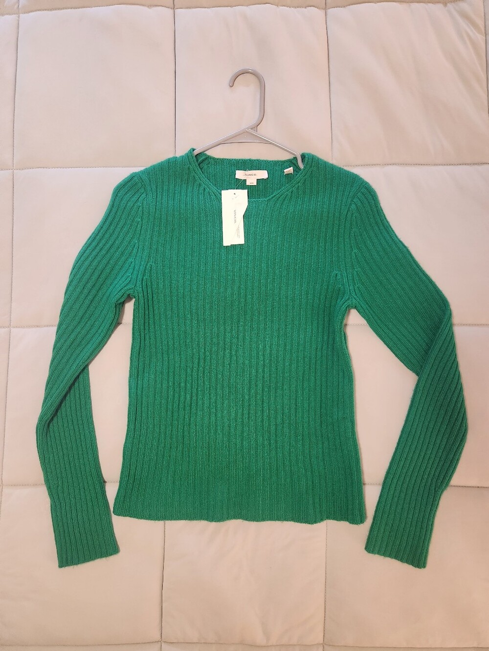 NWT VINCE Fitted Ribbed Wool & Cashmere Sweater Emerald Green Womens Size Medium
